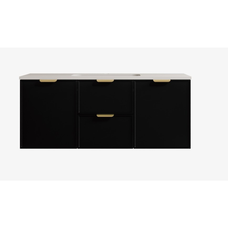 1190*455*560mm Matte Black Madura Federation Wall Hung PVC Cabinet Left Hand Drawers