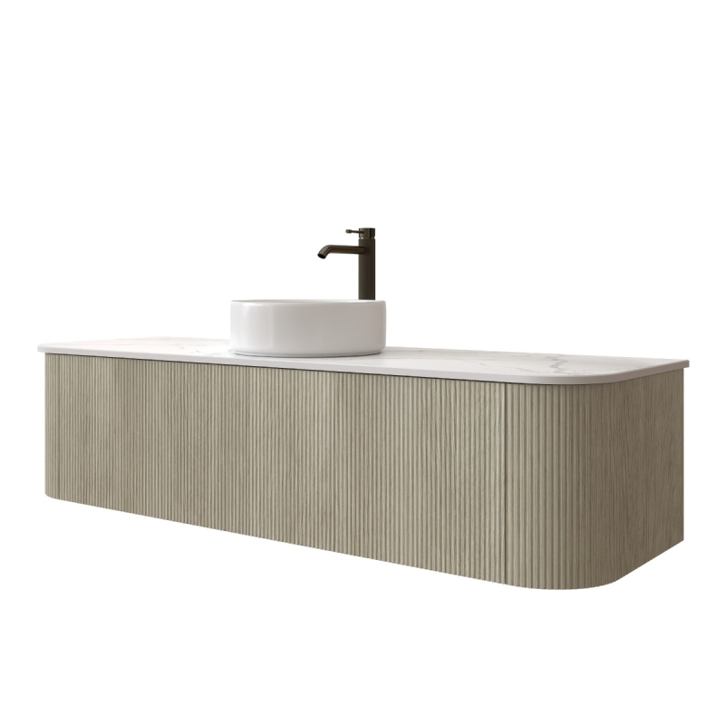 1500mm Kiama Coastal Oak 2 Drawers Curved Fluted Wall Hung Vanity Cabinet Only