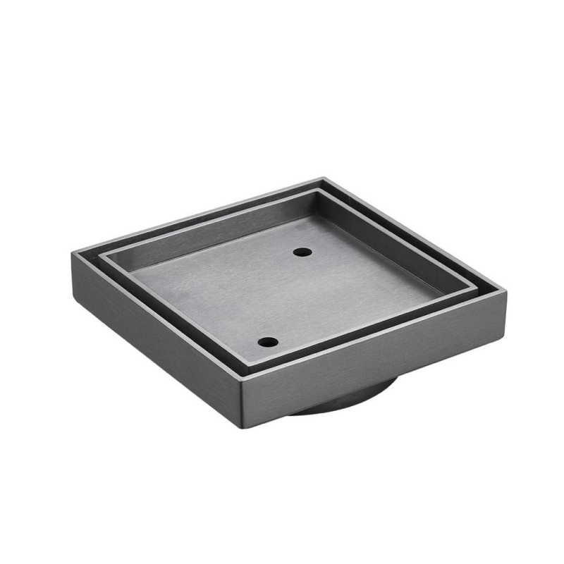 115X115mm Gun Mental Slim Square Tile Insert Floor Drain(90mm Outlet)