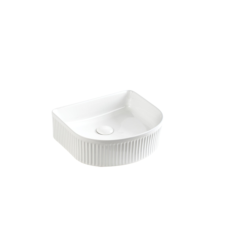 400*350*130mm Gloss White Arco Flueted Fine Ceramic Above Counter Basin No Overflow 32mm Waste