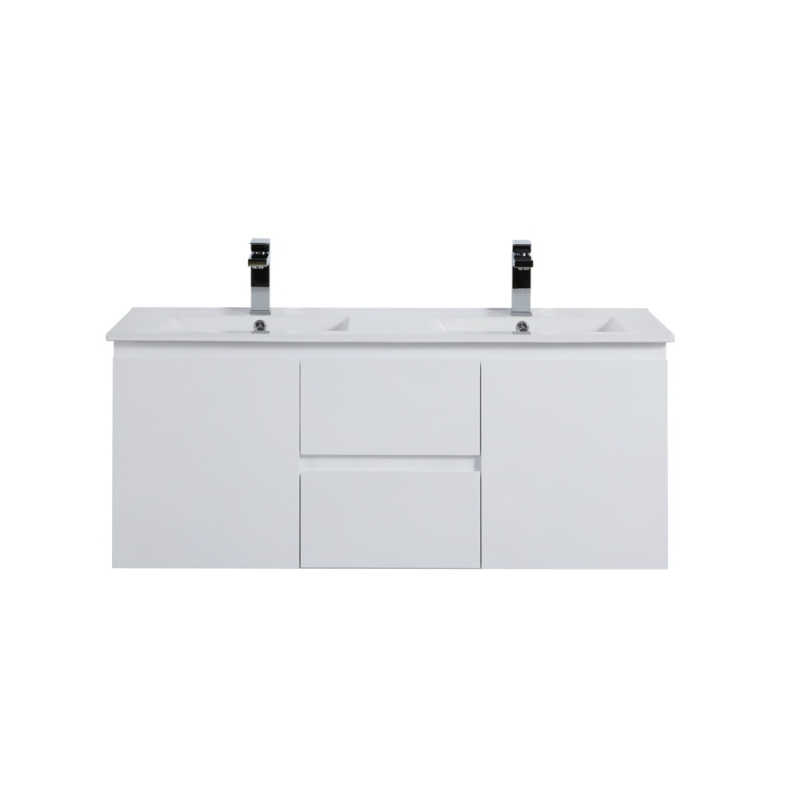 1190*455*480mm Gloss White Alpha Wall Hung PVC Vanity Double Bowl