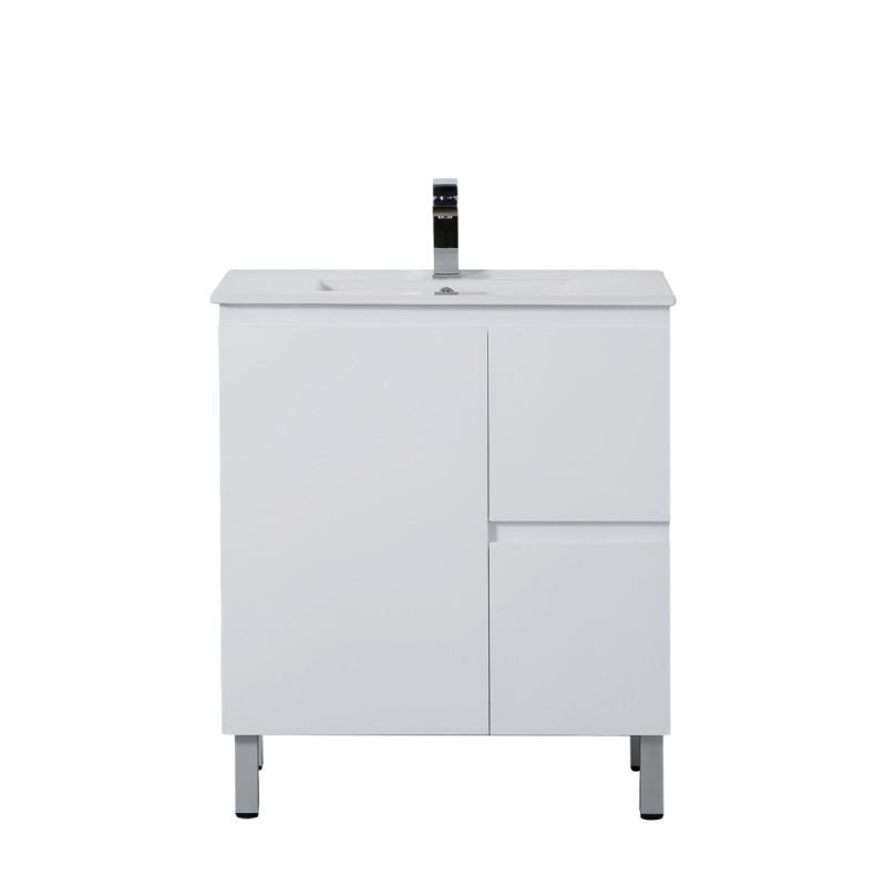740*355*860mm Ensuite Gloss White Alpha Ensuite Free Standing PVC Vanity,Right Hand Drawers