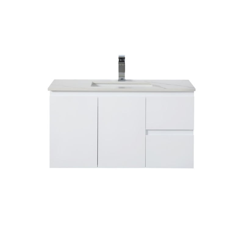 890*455*480mm Gloss White Alpha Wall Hung PVC Vanity,Right Hand Drawers