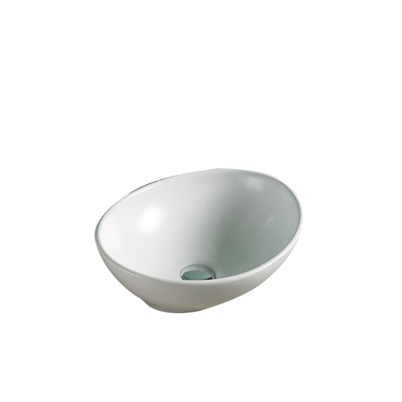 410*340*135mm Matte White Birch Fine Ceramic Above Counter Basin No Overflow 32mm Waste