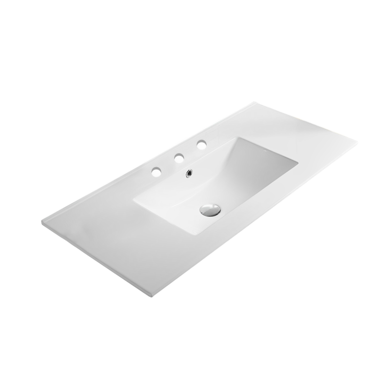 1205*463*175mm Gloss White Crete Fine Ceramic Counter Top 3 Tap Hole Overflow 32mm Waste
