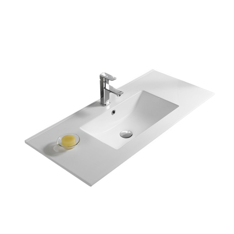 1205*463*175mm Gloss White Crete Fine Ceramic Counter Top One Tap Hole Overflow 32mm Waste