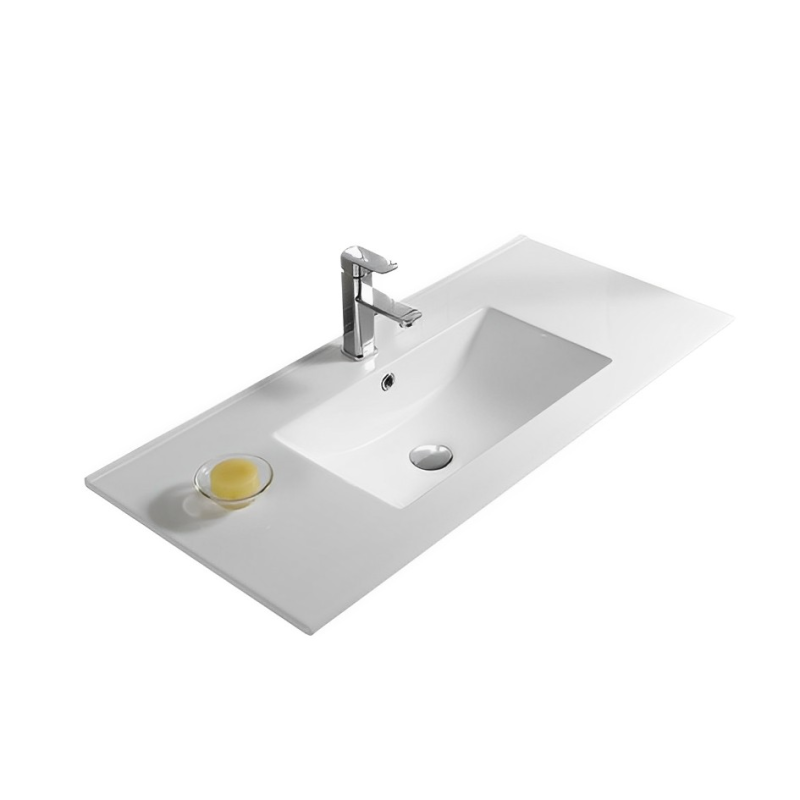 1505*463*175mm Gloss White Crete Fine Ceramic Counter Top One Tap Hole Overflow 32mm Waste