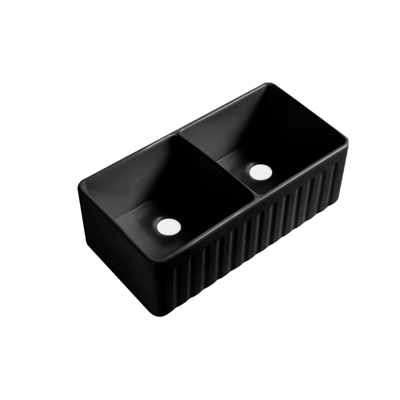 Size:835*459*254mm Bowl Size:390*423*232mm*2 Matte Black Rocca Fine Fireclay Farm House Buttler Sink Double Bowl