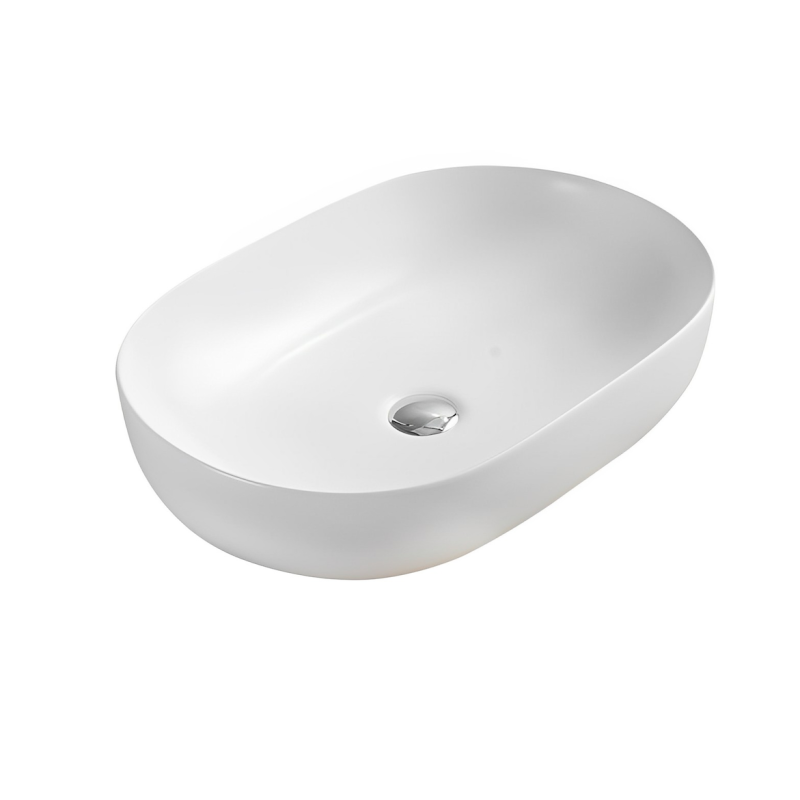 490*350*140mm Matte White Ellips Fine Ceramic Above Counter Basins Non Overflow 32mm Waste