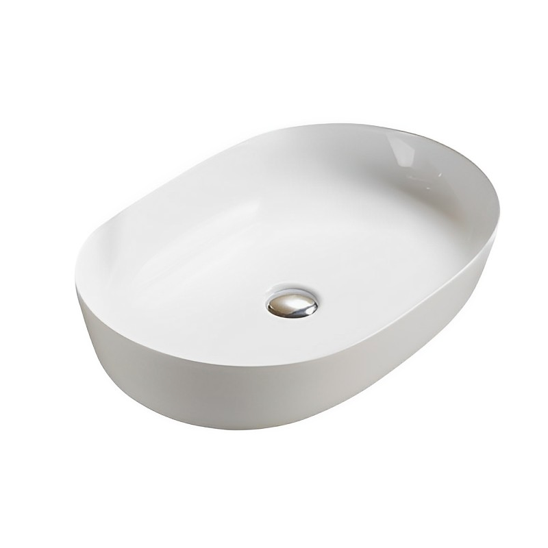 490*350*140mm Gloss White Ellips Fine Ceramic Above Counter Basins Non Overflow 32mm Waste