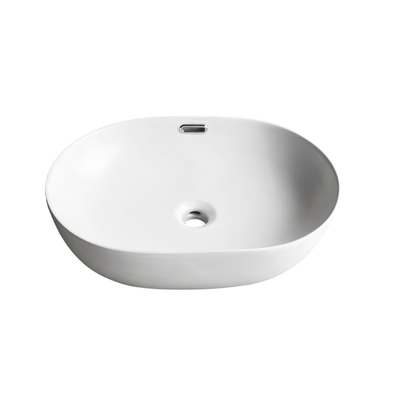 610*420*155mm Matte White Ellips Fine Ceramic Above Counter Basins Overflow 32mm Waste
