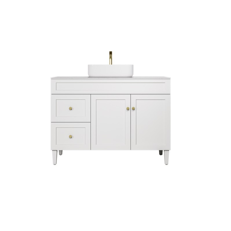 1190X455X860mm Matte White Harold Federation Free Standing PVC Cabinet Left Hand Drawers