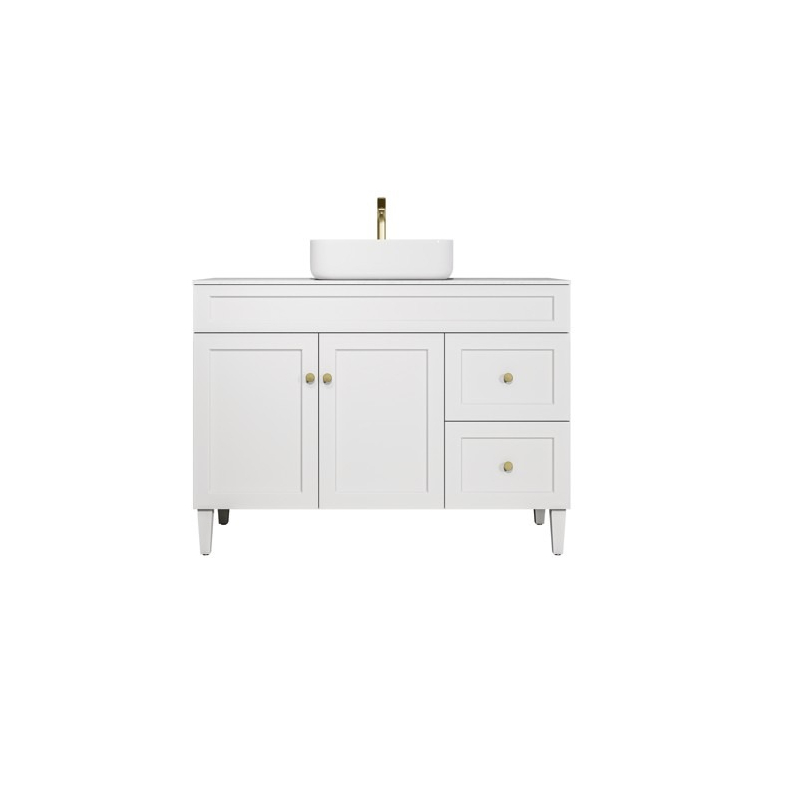 1190X455X860mm Matte White Harold Federation Free Standing PVC Cabinet Right Hand Drawers