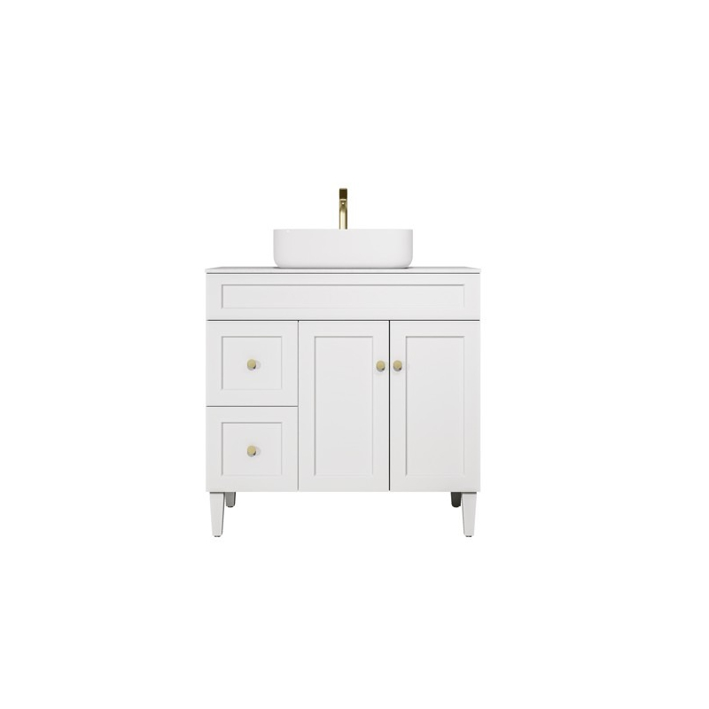 890X455X860mm Matte White Harold Federation Free Standing PVC Cabinet Left Hand Drawers