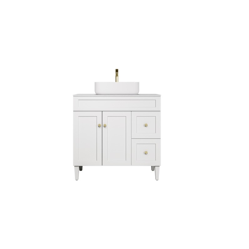 890X455X860mm Matte White Harold Federation Free Standing PVC Cabinet Right Hand Drawers