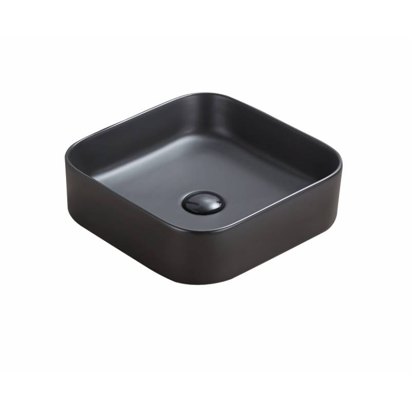 370*370*113mm Matte Black Kliff Fine Ceramic Above Counter Basin No Overflow 32mm Waste