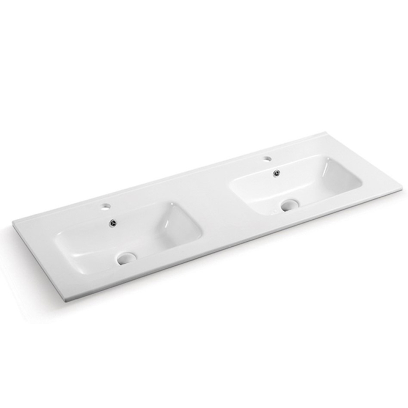 1210*460*175mm Gloss White Kliff Fine Ceramic Counter Top Double Bowl