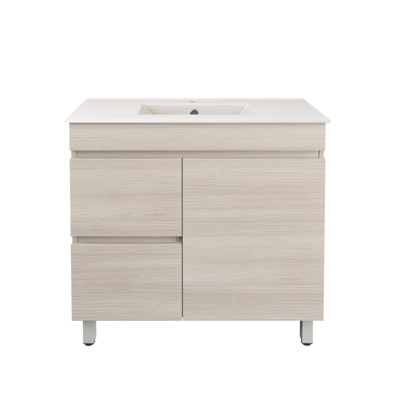 890X355X710mm Camden Modern Free Standing Cabinet Coastal Oak Soft Closing Finger Pull Door Left Hand Drawers