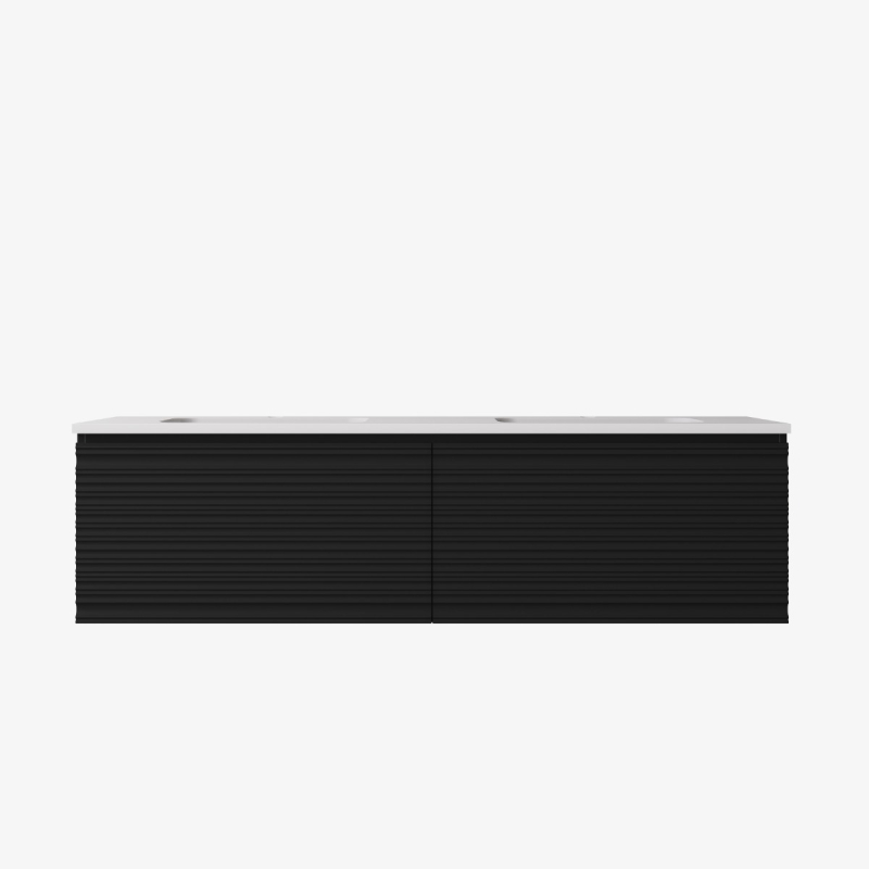 1490x455x400mm Matte Black Sedona Modern Fluted Wall Hung PVC Cabinet