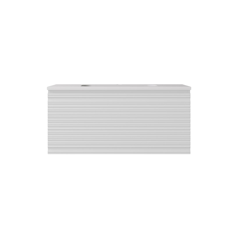 890x455x400mm Matte White Sedona Modern Fluted Wall Hung PVC Cabinet Left Hand Drawers