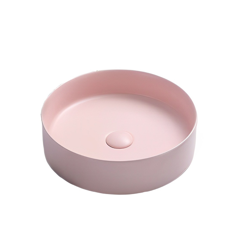 395*395*115mm Matte Pink Olley Fine Ceramic Above Counter Basin No Overflow 32mm Waste