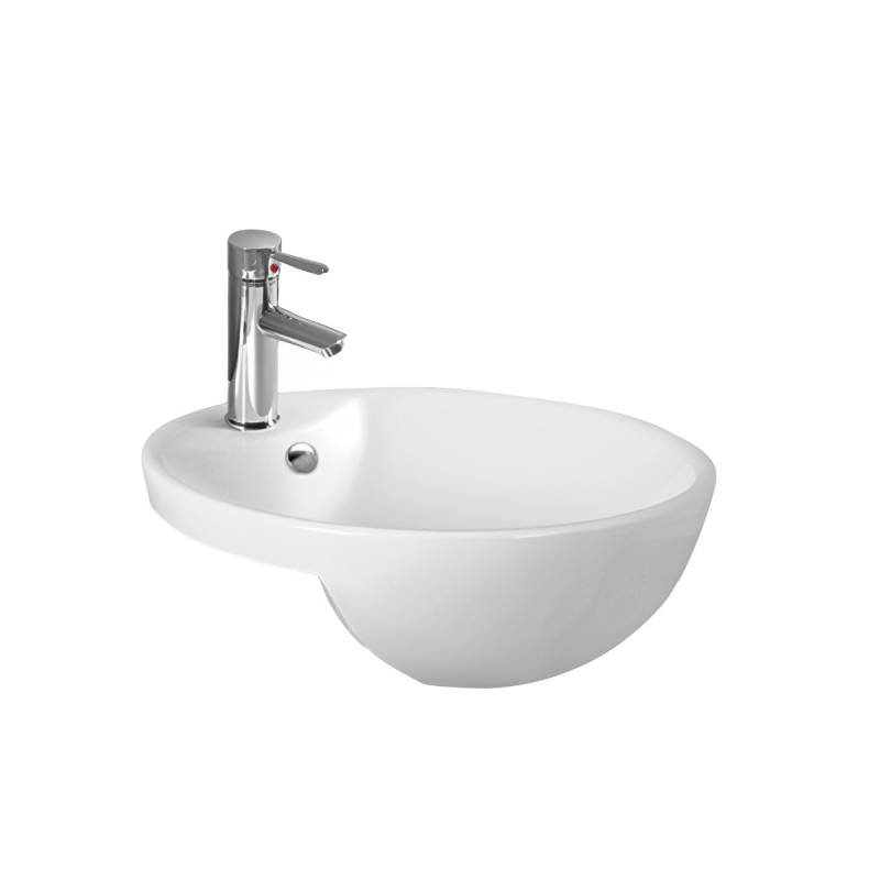 430*430*160mm Gloss White Orbi Fine Ceramic Semi Ress Basin Overflow 32mm Waste