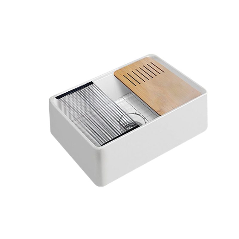 Size:760*508*254mm Bowl Size:724*436*230mm Gloss White Orta Fine Fireclay Farmhouse Sink With Work Station