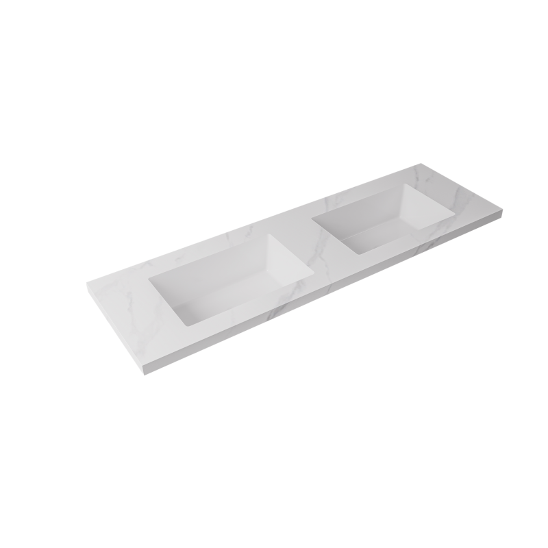 1500x460x190mmCarrara White Sintered Stone Seamlessjoined With Fine Ceramic Basin Double Bowl No Tap Hole