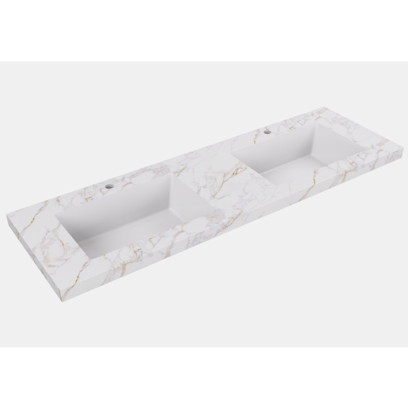 1205X465X50mm Carrara Gold Sintered Stone Semless Joined With Fine Ceramic Basin Stone Double Bowl