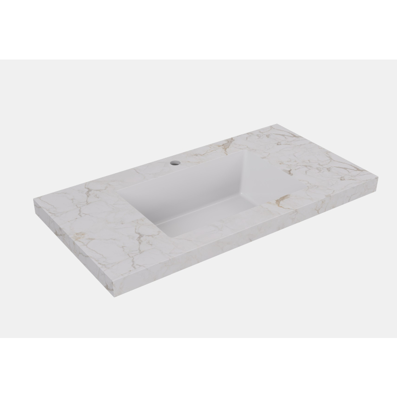 605X465X50mm Carrara Gold Sintered Stone Semless Joined With Fine Ceramic Basin Stone Single Bowl