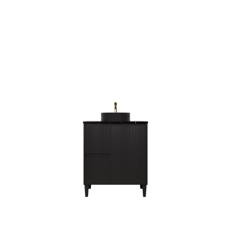 740x455x860mm Matte Black Crete Modern Free Standing Vanity Left Hand Drawers