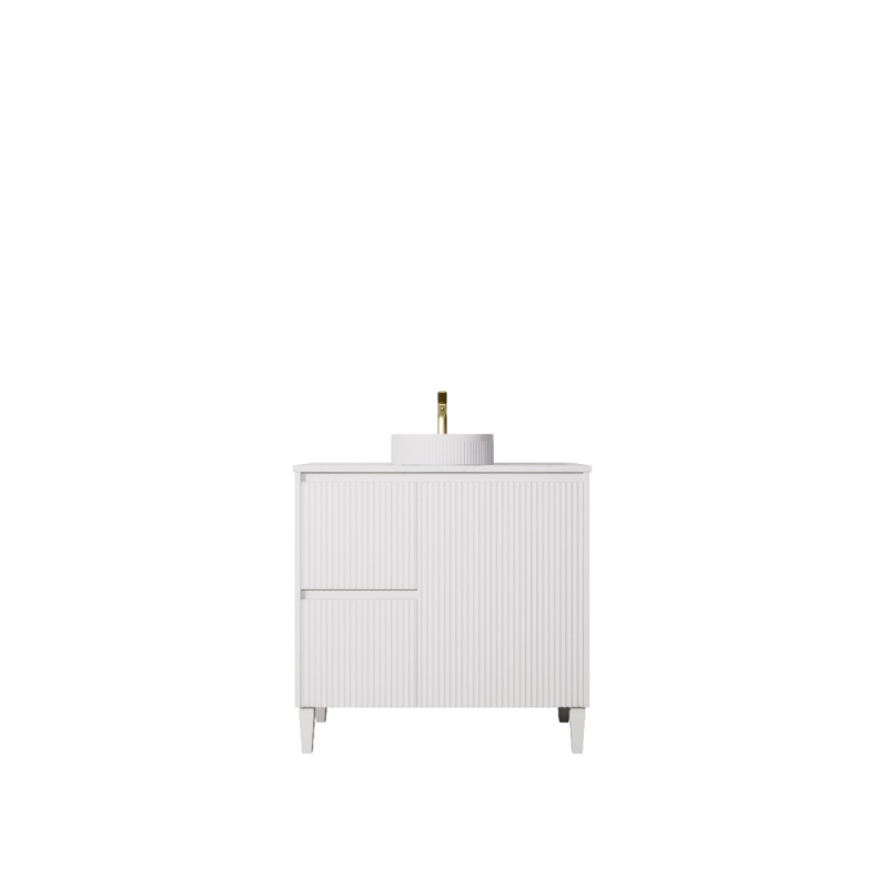 890x455x860mm Matte White Crete Modern Free Standing Vanity Left Hand Drawers