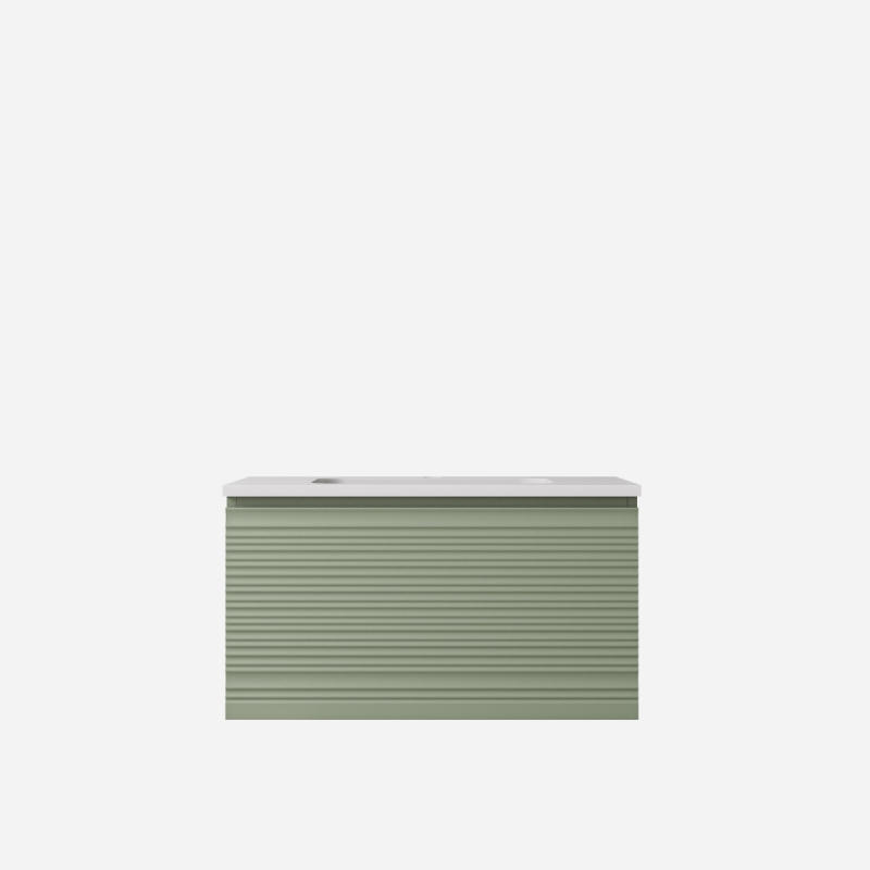 890x455x400mm Olive Green Sedona Modern Fluted Wall Hung PVC Cabinet Left Hand Drawers