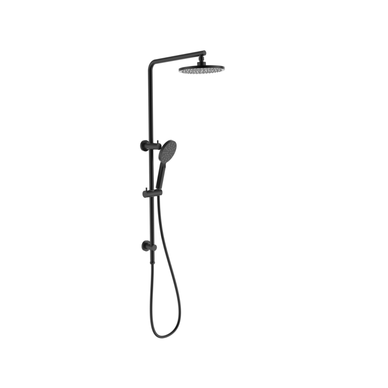 New Cora II Round Brass Multifunction Shower Set Matt Black,200mm Plastic Shower Head