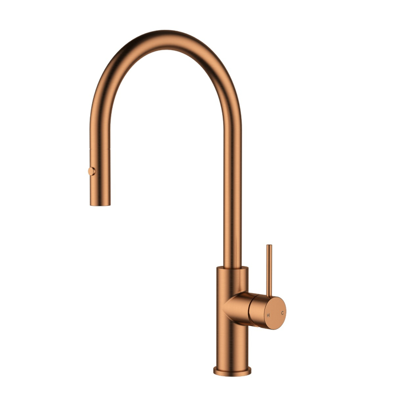 Otus Slimline SS Gooseneck Pull-Out Sink Mixer Brushed Copper