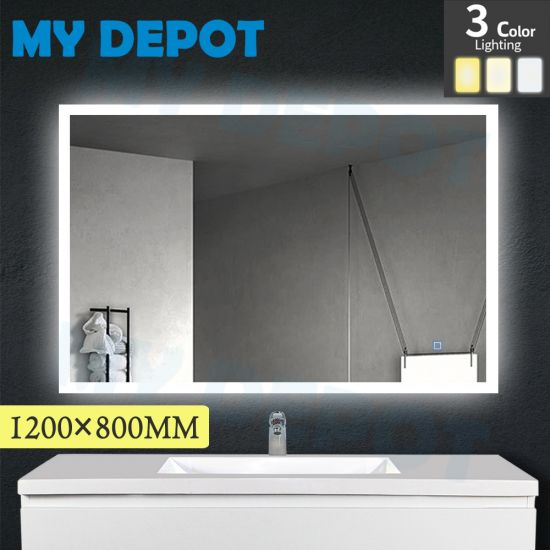 1200x800mm Square Rim Rectangle 3 Color Frontlit LED Mirror(Touch Sensor Switch)