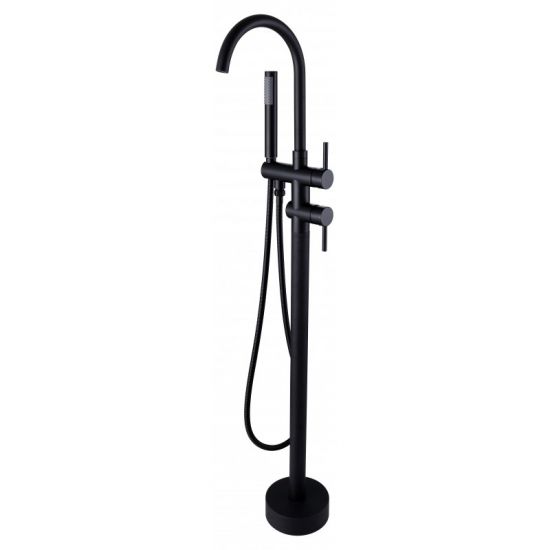 Black Round Freestanding Bath Mixer With Handheld Shower