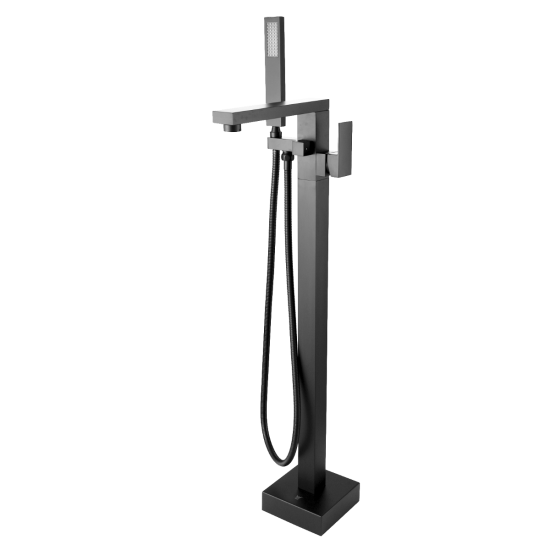 Gun Metal Grey Freestanding Bath Mixer With Handheld Shower