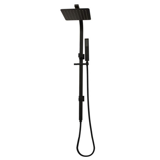 Square Matte Black Shower Station Set With 200mm Super-slim Rainfall Shower Head and Handheld Shower Spray Head