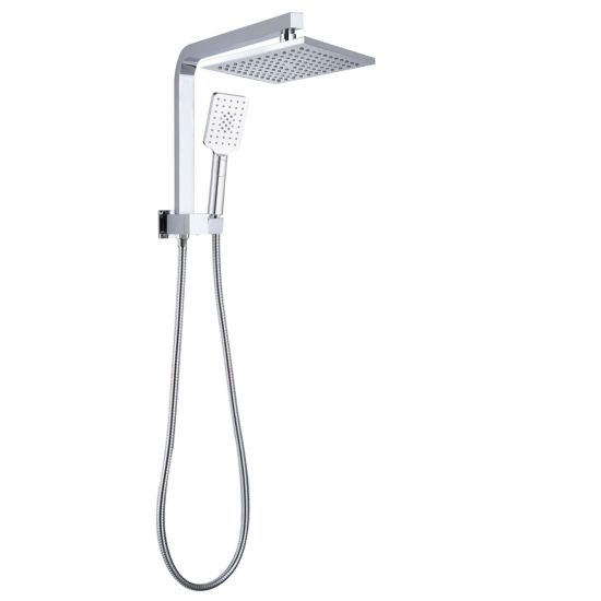 Square Chrome Shower Station Set With 200mm Rainfall Shower Head and 3 Functions Handheld Shower