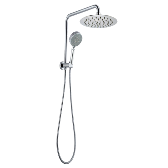 Round Chrome Shower Station Set With 200mm Super-slim Round Rainfall Shower Head and 5 Functions Handheld Shower