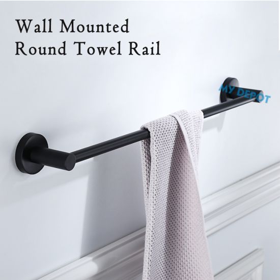 600MM Wall Mounted Round Towel Rail Double Head Matte Black