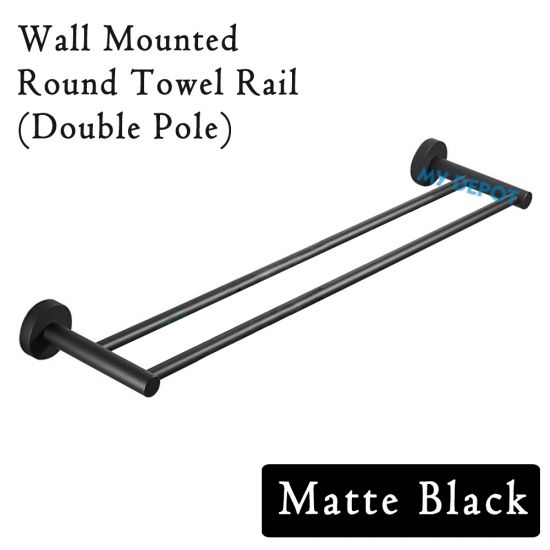 815MM Wall Mounted Round Towel Rail Double Pole Matte Black