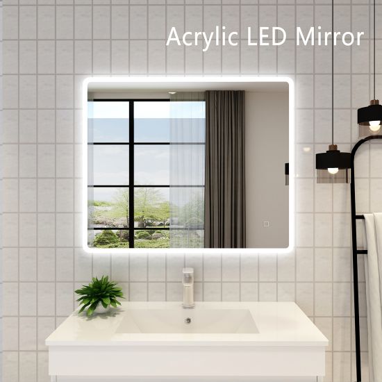 900x750mm Curved Rim Rectangle 3 Color Frontlit LED Mirror(Touch Sensor Switch)