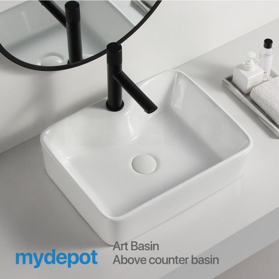 485*380*135mm Rectangle Gloss White Ceramic Above Counter Basin With Tap Hole Non-overflow 