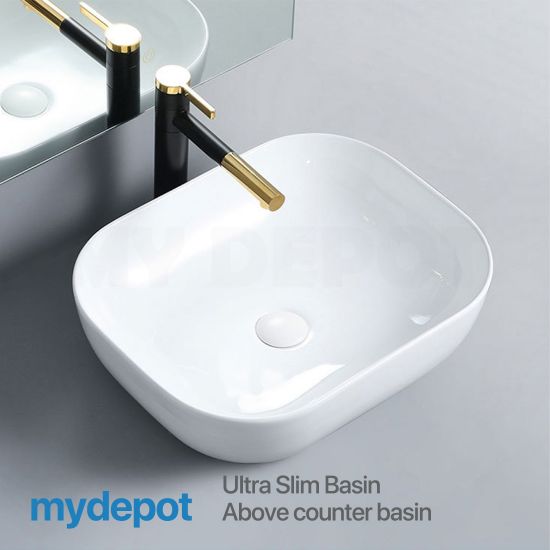 500*400*150mm Rectangle Gloss White Ceramic Above Counter Basin Non-overflow
