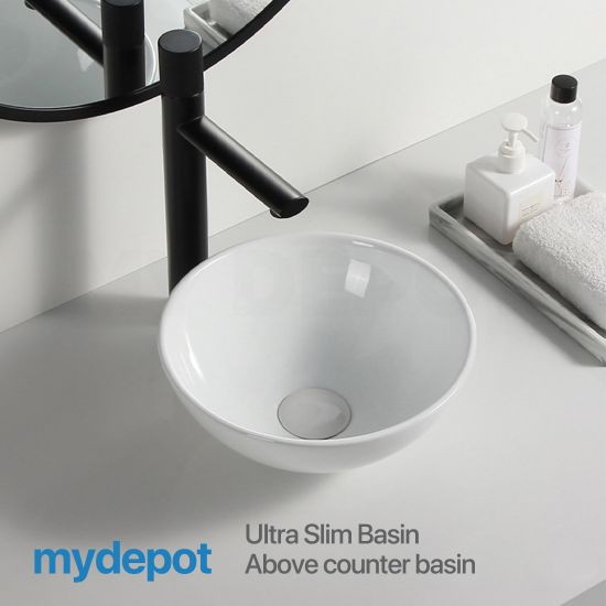 280x280x120mm Round Ultra Slim Basin Gloss White Above Counter Ceramic Basin