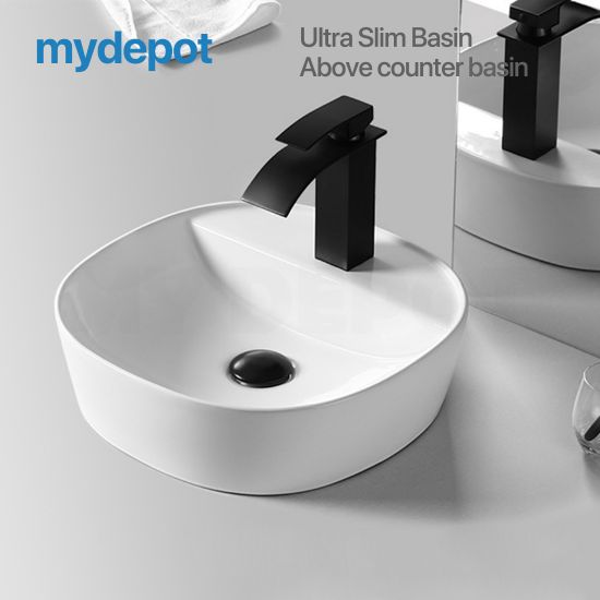 400x400x120mm Above Counter Basin Gloss White Ultra Slim Fine Ceramic Basin With Taphole