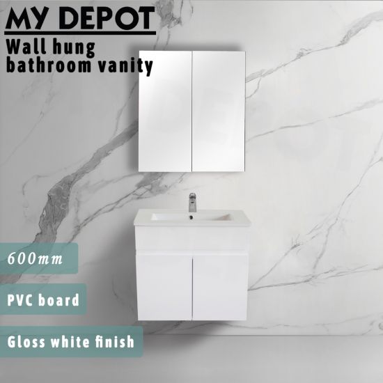 600L*520H*360DMM Gloss White MDF Bathroom Vanity 2 Doors Wall Hung 