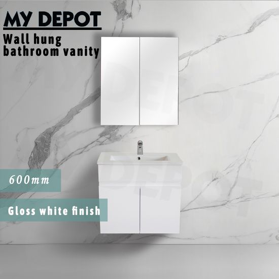 600L*520H*460DMM GLOSS WHITE MDF Bathroom Vanity 2 Doors Wall Hung 